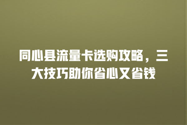 同心县流量卡选购攻略，三大技巧助你省心又省钱