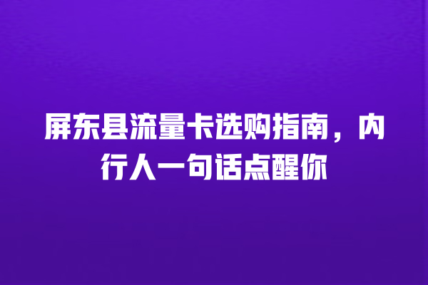 屏东县流量卡选购指南，内行人一句话点醒你
