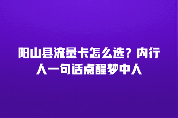 阳山县流量卡怎么选？内行人一句话点醒梦中人