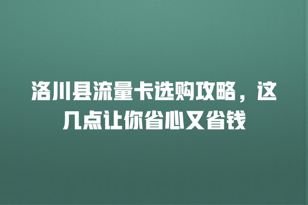 洛川县流量卡选购攻略，这几点让你省心又省钱