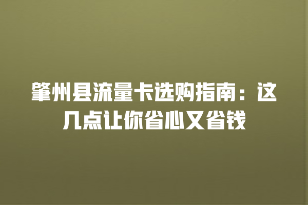 肇州县流量卡选购指南：这几点让你省心又省钱