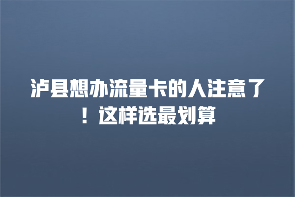 泸县想办流量卡的人注意了！这样选最划算