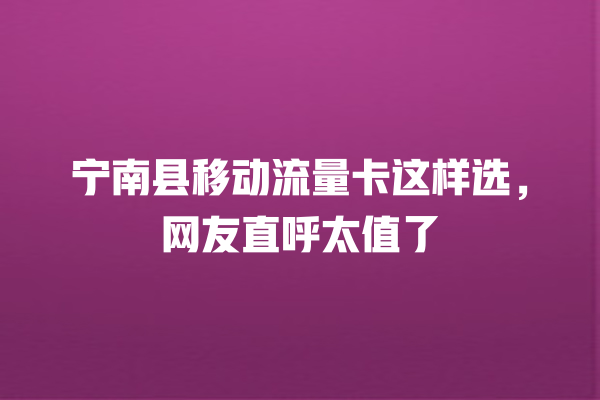 宁南县移动流量卡这样选，网友直呼太值了