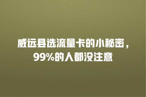 威远县选流量卡的小秘密，99%的人都没注意