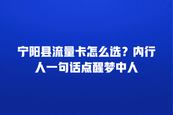 宁阳县流量卡怎么选？内行人一句话点醒梦中人