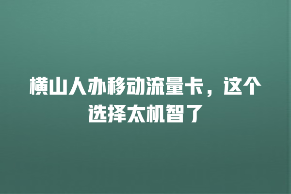 横山人办移动流量卡，这个选择太机智了