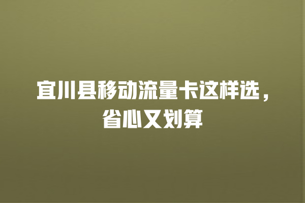 宜川县移动流量卡这样选，省心又划算