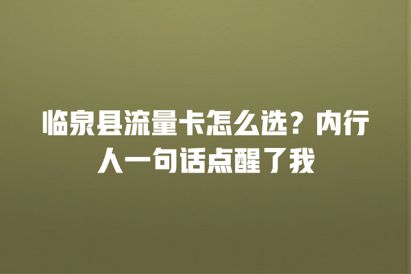 临泉县流量卡怎么选？内行人一句话点醒了我