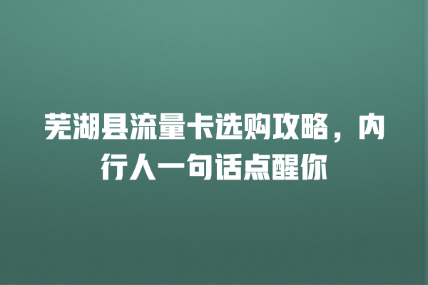芜湖县流量卡选购攻略，内行人一句话点醒你