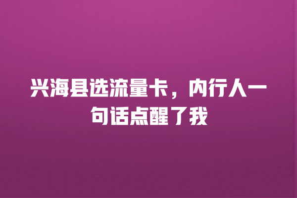 兴海县选流量卡，内行人一句话点醒了我