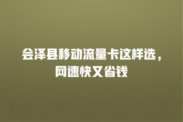 会泽县移动流量卡这样选，网速快又省钱