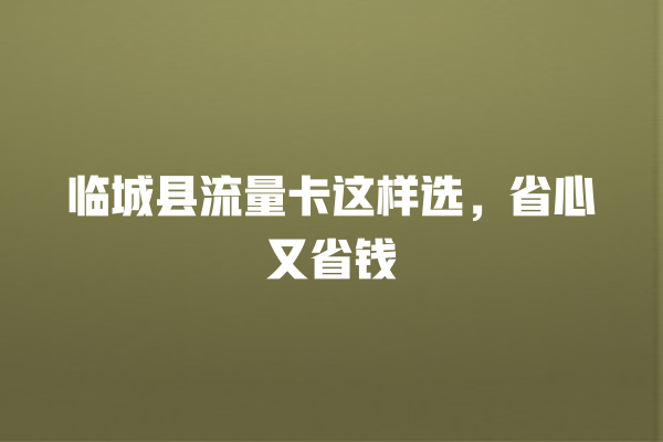 临城县流量卡这样选，省心又省钱