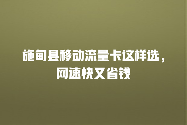 施甸县移动流量卡这样选，网速快又省钱
