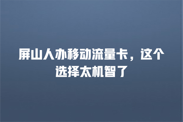 屏山人办移动流量卡，这个选择太机智了