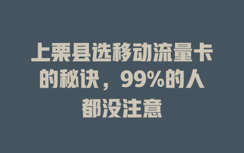 上栗县选移动流量卡的秘诀，99%的人都没注意