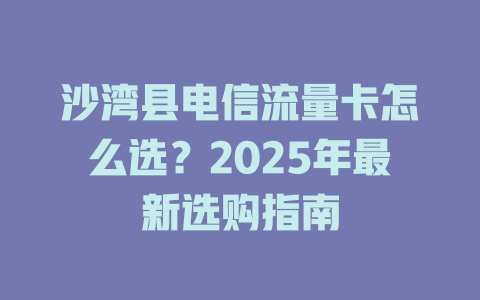 沙湾县电信流量卡怎么选？2025年最新选购指南
