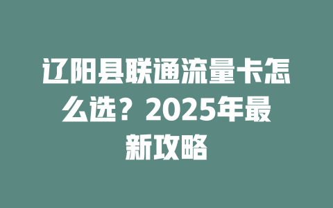 辽阳县联通流量卡怎么选？2025年最新攻略