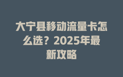大宁县移动流量卡怎么选？2025年最新攻略