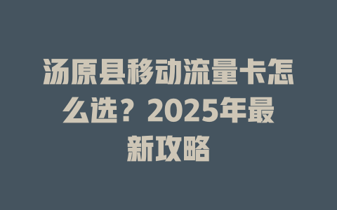 汤原县移动流量卡怎么选？2025年最新攻略
