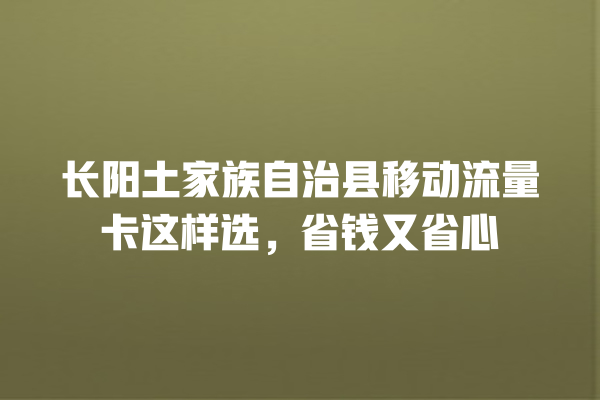 长阳土家族自治县移动流量卡这样选，省钱又省心