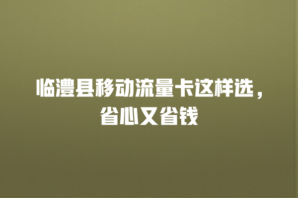 临澧县移动流量卡这样选，省心又省钱