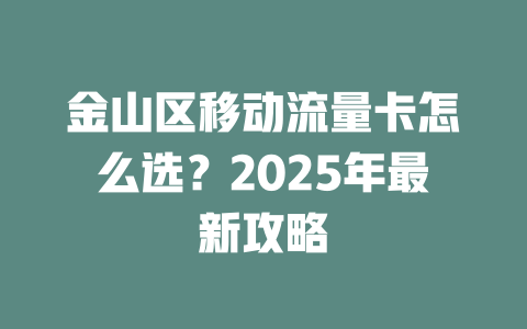 金山区移动流量卡怎么选？2025年最新攻略