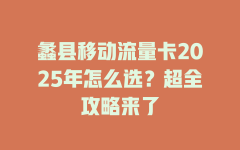 蠡县移动流量卡2025年怎么选？超全攻略来了