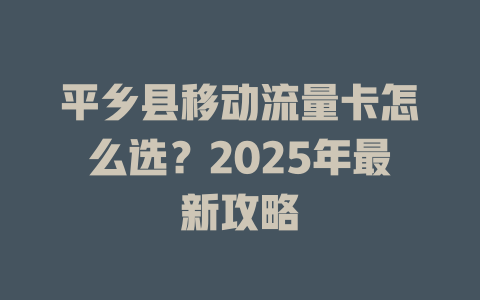 平乡县移动流量卡怎么选？2025年最新攻略
