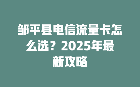 邹平县电信流量卡怎么选？2025年最新攻略