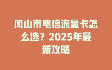 凤山市电信流量卡怎么选？2025年最新攻略