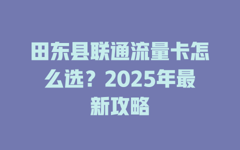 田东县联通流量卡怎么选？2025年最新攻略