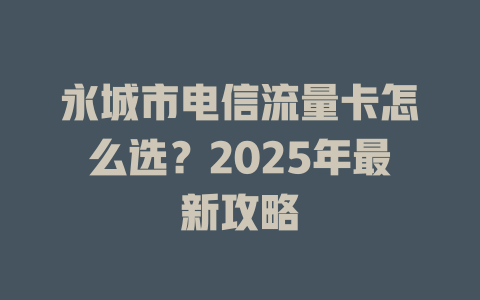 永城市电信流量卡怎么选？2025年最新攻略