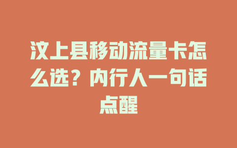 汶上县移动流量卡怎么选？内行人一句话点醒