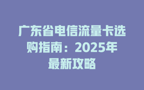 广东省电信流量卡选购指南：2025年最新攻略