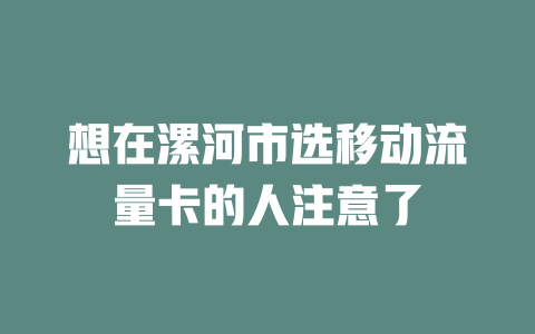 想在漯河市选移动流量卡的人注意了