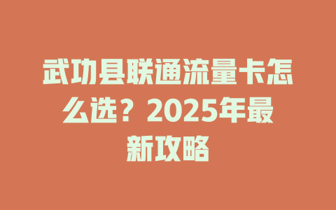 武功县联通流量卡怎么选？2025年最新攻略