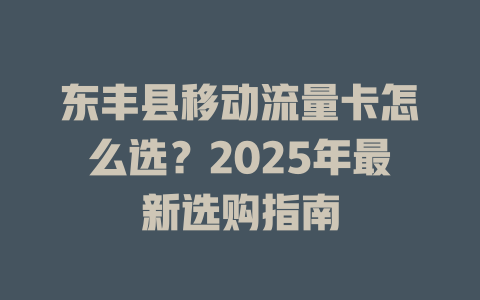 东丰县移动流量卡怎么选？2025年最新选购指南