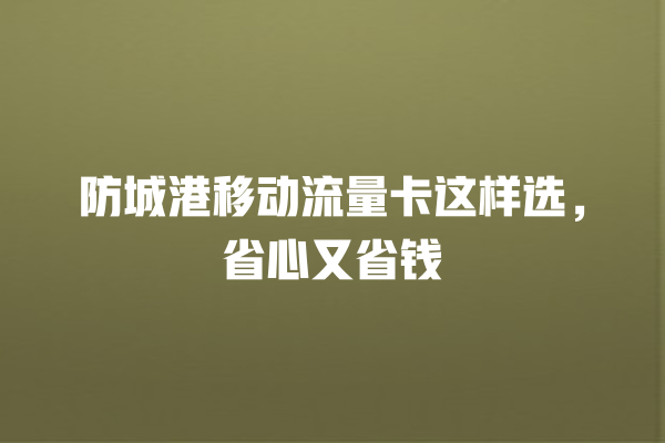 防城港移动流量卡这样选，省心又省钱
