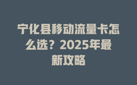 宁化县移动流量卡怎么选？2025年最新攻略