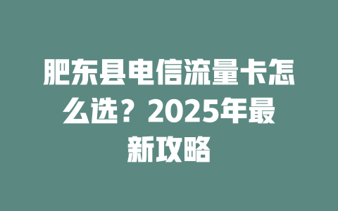 肥东县电信流量卡怎么选？2025年最新攻略