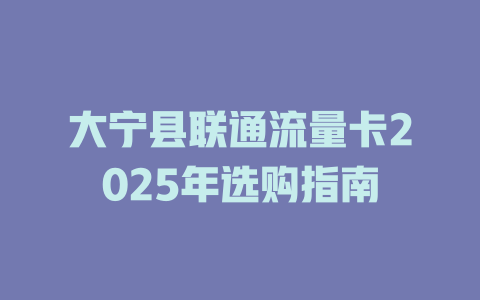 大宁县联通流量卡2025年选购指南