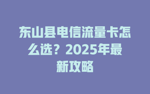 东山县电信流量卡怎么选？2025年最新攻略