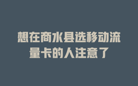 想在商水县选移动流量卡的人注意了