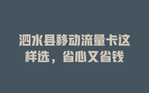 泗水县移动流量卡这样选，省心又省钱