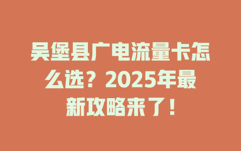 吴堡县广电流量卡怎么选？2025年最新攻略来了！