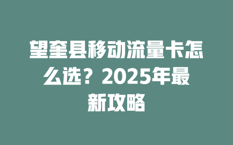 望奎县移动流量卡怎么选？2025年最新攻略