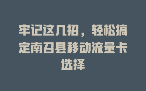 牢记这几招，轻松搞定南召县移动流量卡选择