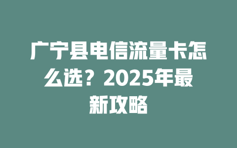 广宁县电信流量卡怎么选？2025年最新攻略