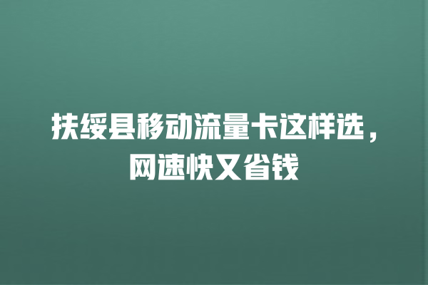 扶绥县移动流量卡这样选，网速快又省钱