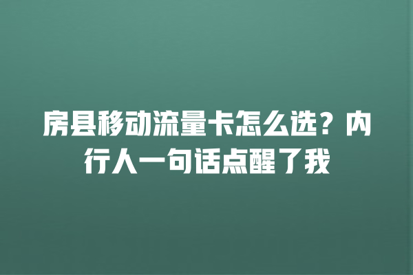 房县移动流量卡怎么选？内行人一句话点醒了我
